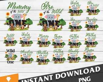 Wild Of The One Birthday Family Png, Bundle, Wild One Png, Sublimation, Jungle Safari Animals Png, Png Digital Image 300dpi