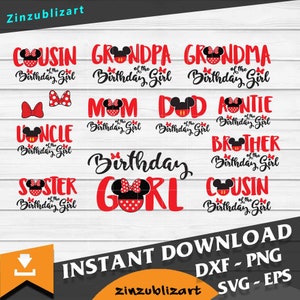 Festa de aniversário da família SVg, Papai Svg, Mãe SVg, Aniversariante Svg, Irmã Svg, Mouse Svg, Pacote, Arquivo Cricut, Clipart, Svg, Png, Eps, Dxf