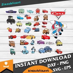 Puede incluir: Una colección de 30 personajes de coches de dibujos animados coloridos de la película Cars de Disney Pixar. Los personajes incluyen Rayo McQueen, Mate y otros personajes populares de la película. La imagen también incluye el logotipo de Cars.