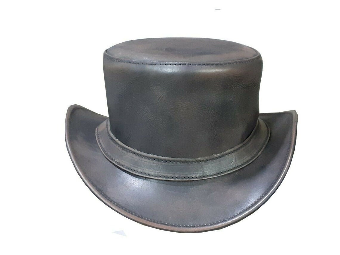 Distress Brown Wax Leather Steampunk Biker Top Hat Motorcycle Etsy