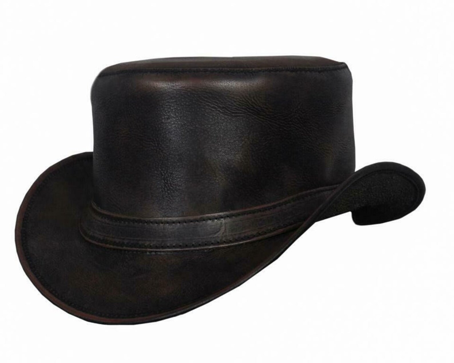 Distress brown wax leather steampunk biker top hat motorcycle Etsy