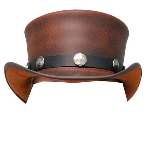 Leather Top Hat Steampunk Style Deadman Hat Motorcycle Biker Etsy