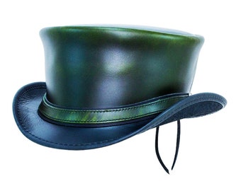 Top Hat | Buffalo Leather Top Hat | 100% Handmade | Black and Green