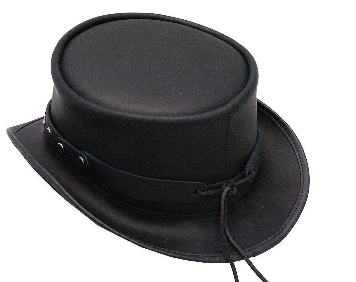 TOP HAT Black Leather Steampunk / Biker Top Hat Made With a - Etsy