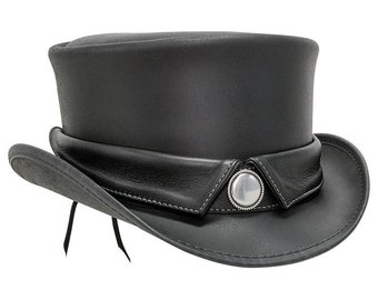 Top Hat - Black Color - 100% Handmade with Cowhide Leather - New with Tags