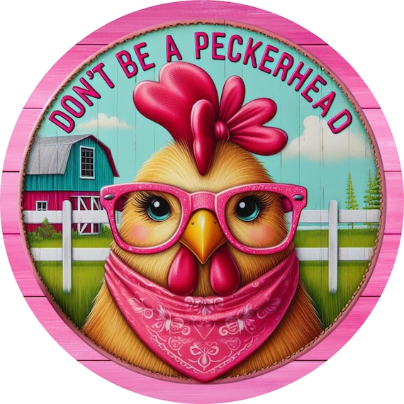 Funny Chicken Farm Sign: Pink Country Rooster Wall Decor, Farm Wreath Sign