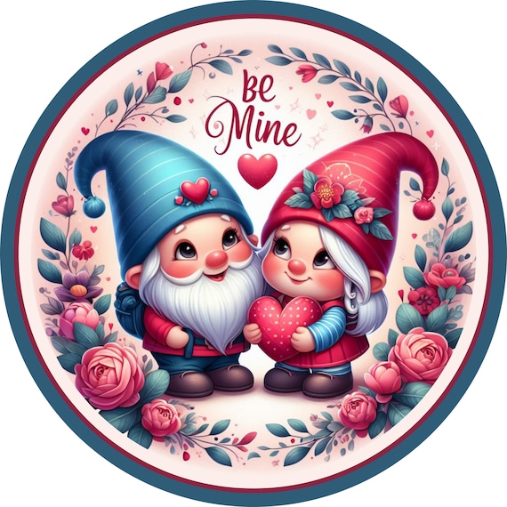 Gnome Valentine's Day Wreath Sign: Be Mine Aluminum Plaque