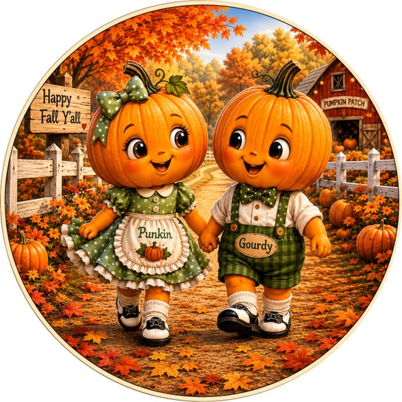 Happy Fall Y'all Sign, Pumpkin Couple Wreath Center, Autumn Harvest Decor, Pumpkin Patch Sign
