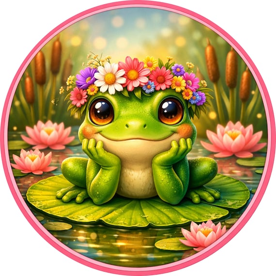 Cute Frog Sign: Floral Frog Door Hanger, Whimsical Spring Wreath Sign