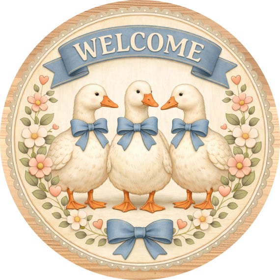Welcome Goose Sign: Farmhouse Floral Duck Door Hanger, Cottage Home Decor