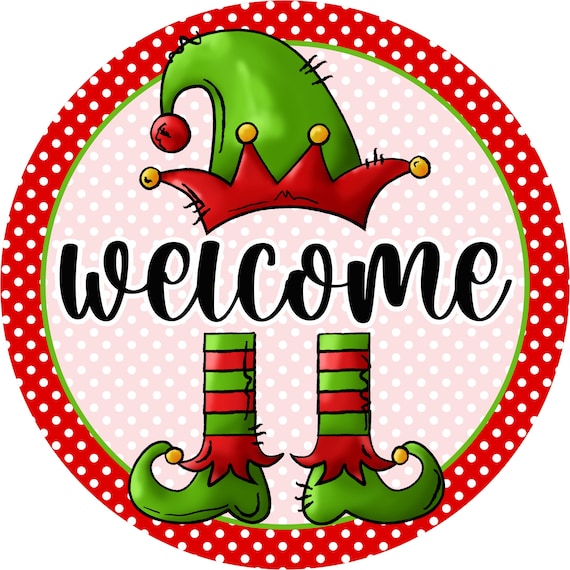 Welcome Elf Sign, Christmas Wreath Sign, Whimsical Door Hanger, North Pole Decor, Elf Welcome