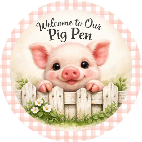 Pig Pen Sign: Cute Farmhouse Pig Wreath Attachment Country Home Decor
