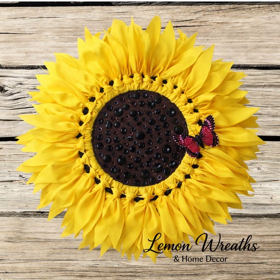 Sunflower Fabric Wreath: Handmade Bandana Door Hanger, Rustic Home Decor
