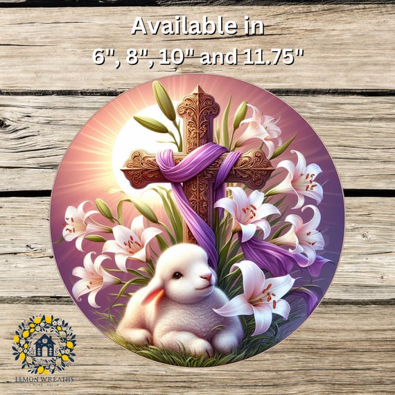 Easter Cross & Lilies Wreath Sign: Spring Lamb Decor
