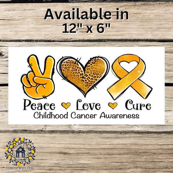 Peace Love Cure Wreath Sign: Childhood Cancer Awareness, Gold Ribbon, Leopard Print Support Sign