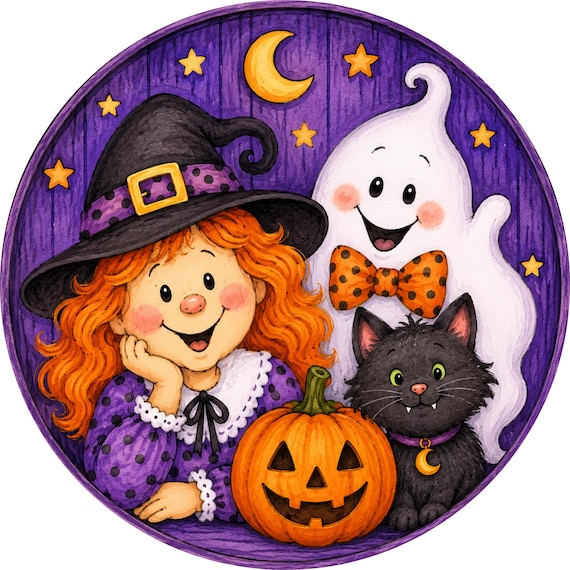 Cute Halloween Witch Sign: Ghost Wreath Sign, Whimsical Decor