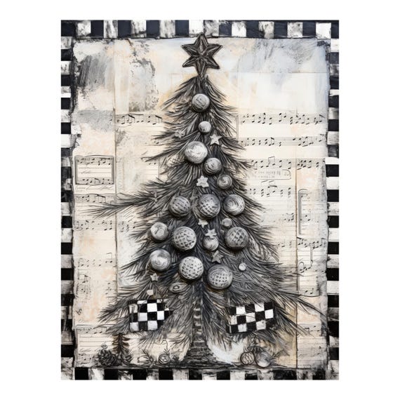 Farmhouse Christmas Tree Wreath Sign: Black White Check Holiday Door Hanger
