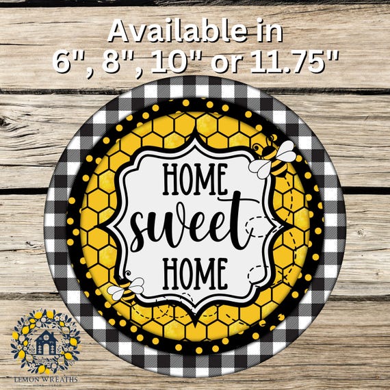 Home Sweet Home Bee Wreath Sign: Honeycomb Farmhouse Door Hanger
