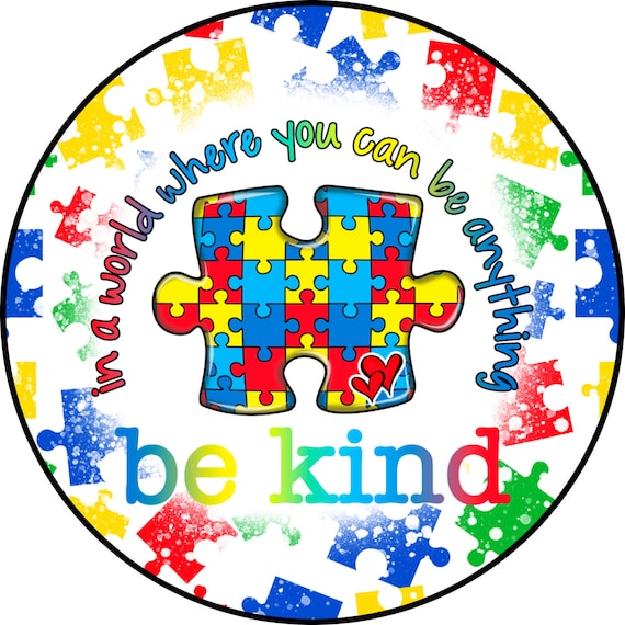 Be Kind Autism Awareness Sign: Colorful Puzzle Piece Decor