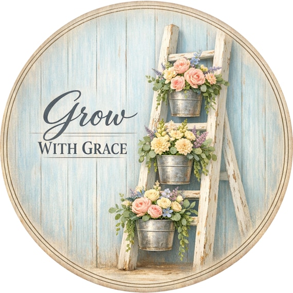 Grow With Grace Sign: Floral Ladder Door Hanger, Farmhouse Decor