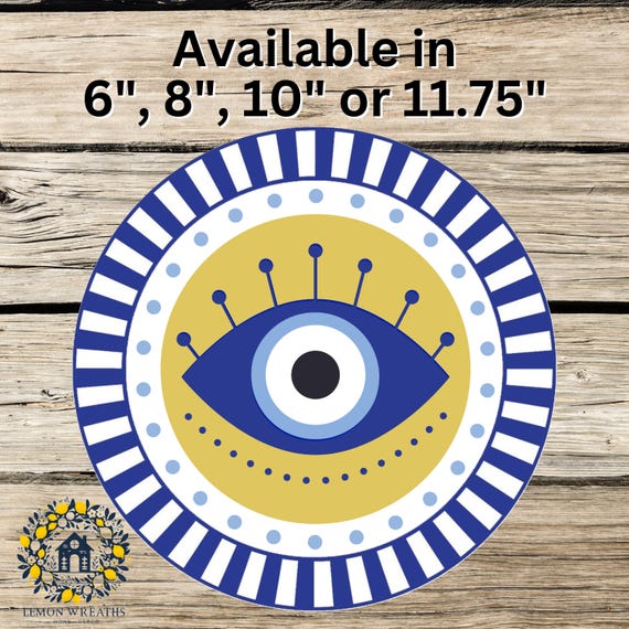 Evil Eye Wreath Sign: Blue Nazar Protection Symbol, Boho Spiritual Door Decor