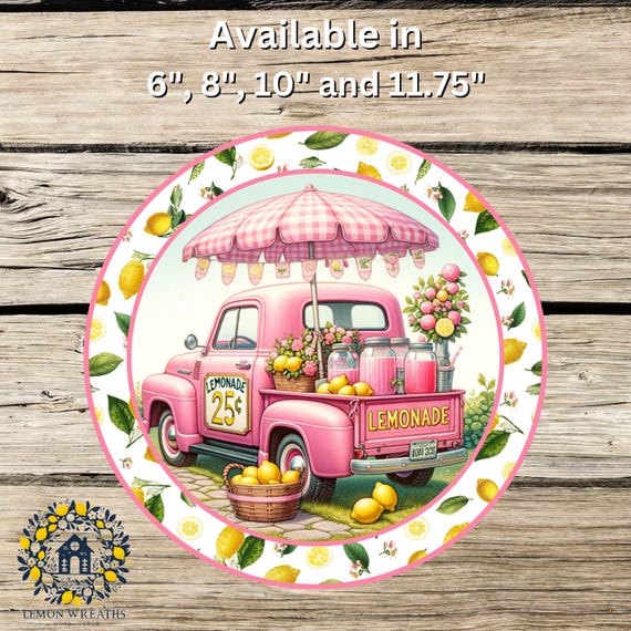 Pink Lemonade Truck Sign: Summer Wreath Decor