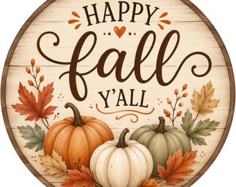 Happy Fall Y'all Sign: Pumpkin Wreath Sign, Autumn Decor, Wreath Attachment