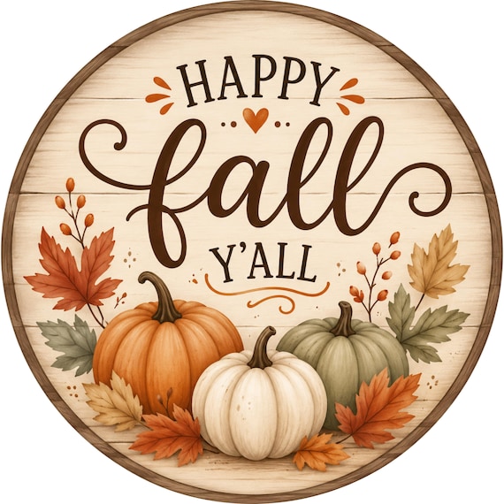 Happy Fall Y'all Sign: Pumpkin Wreath Sign, Autumn Decor, Wreath Attachment
