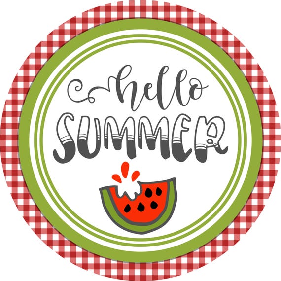 Hello Summer Sign: Watermelon Door Hanger, Gingham Farmhouse Wreath Sign