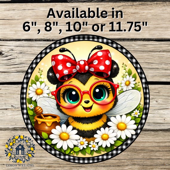 Bee Daisy Wreath Sign: Bumble Bee Door Hanger, Whimsical Farmhouse Garden Decor