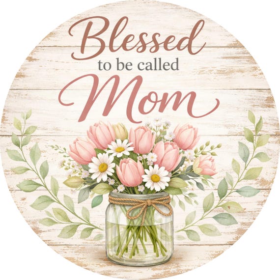 Blessed to Be Called Mom Sign: Floral Wreath Sign, Mother’s Day Door Hanger