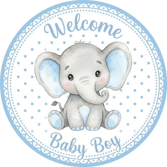 Baby Boy Elephant Welcome Sign: Cottage Wreath Decor