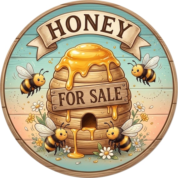 Honey Sign: Whimsical Bee Hive Door Hanger, Farmhouse Decor