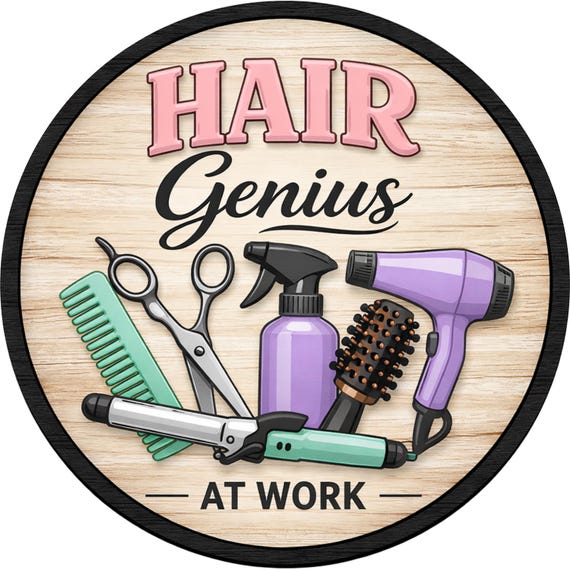 Hair Genius Wreath Sign: Hairstylist Door Hanger, Salon Wreath Attachment, Hairdresser Decor