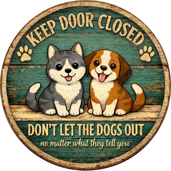 Keep Door Closed Sign: Funny Dog Door Hanger, Don’t Let the Dogs Out