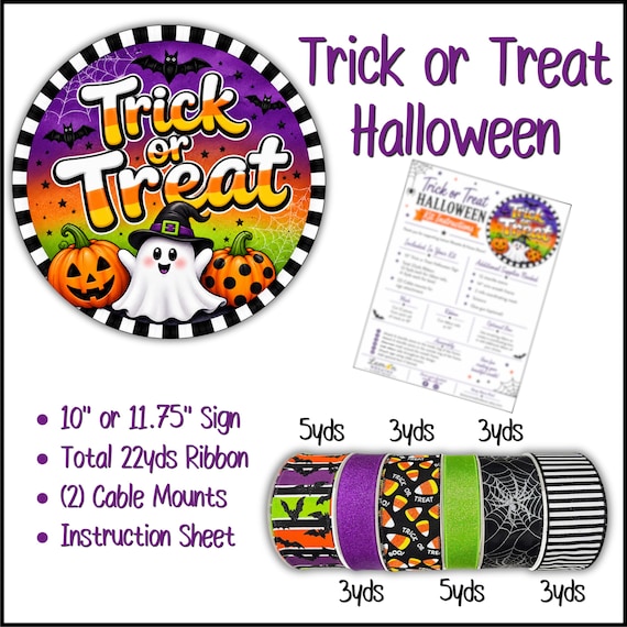 Trick Or Treat Halloween Wreath Kit: Ghost Wreath Sign, Halloween Door Decor, Pumpkin Wreath