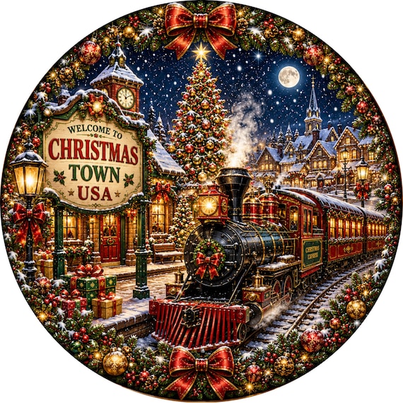 Christmas Train Wreath Sign, Welcome To Christmas Town Sign, Train Decor, Wreath Attachment