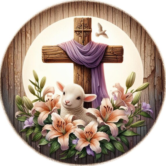 He Is Risen Wreath Sign: Christian Easter Cross Door Hanger, Rustic Farmhouse Round Attachment