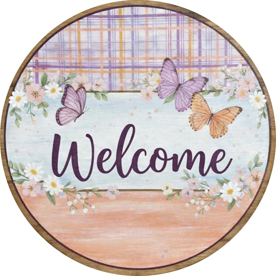 Welcome Floral Sign: Floral Butterfly Door Hanger, Faith Inspired Spring Decor