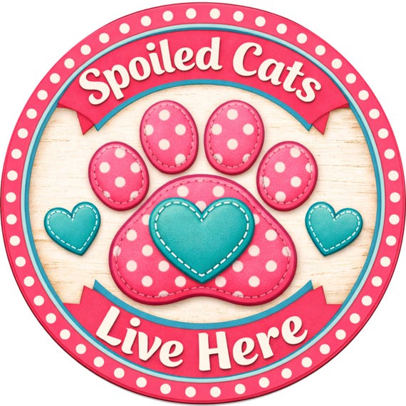 Spoiled Cats Sign: Cat Lover Door Hanger, Pink Paw Print Decor