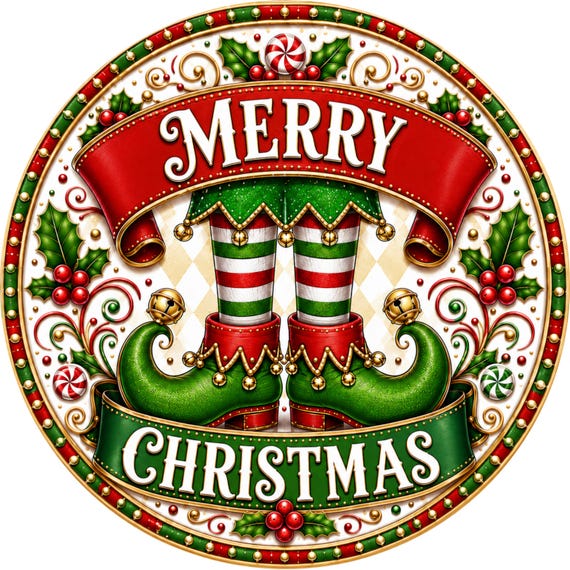 Merry Christmas Wreath Sign: Elf Door Hanger, Christmas Sign, Wreath Attachment