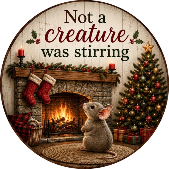 Not a Creature Was Stirring Christmas Sign, Funny Mouse Wreath Sign, Rustic Holiday Door Decor