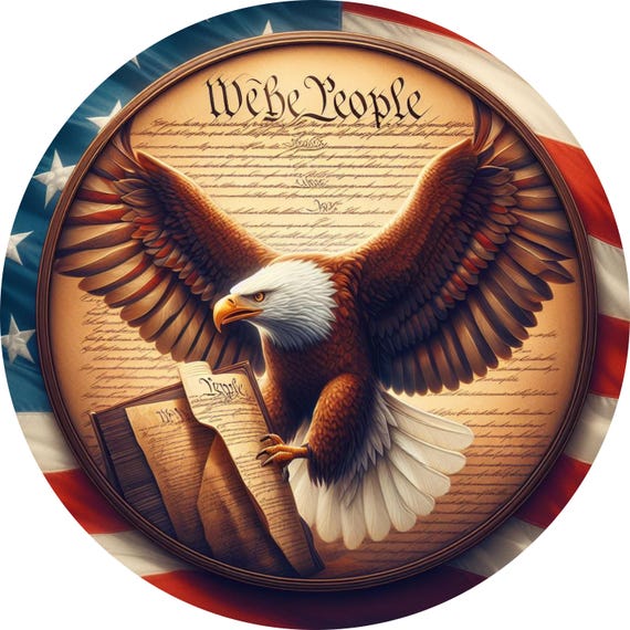 Patriotic Eagle Wreath Sign: We The People Bald Eagle, American Flag Patriotic Decor