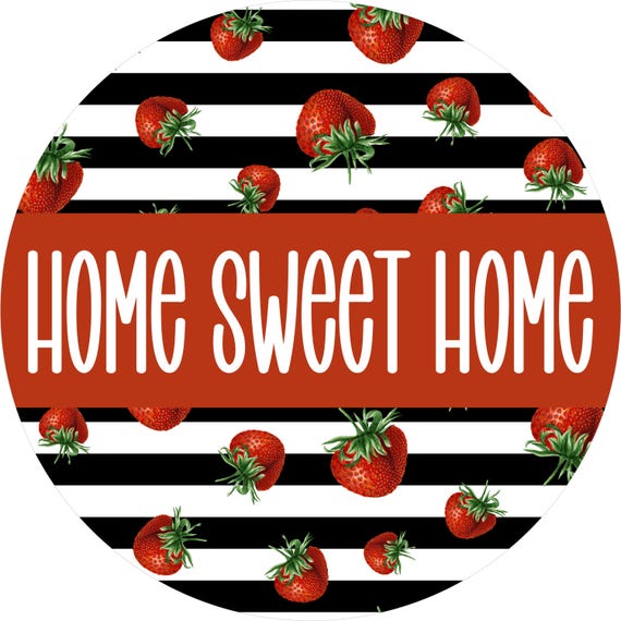 Strawberry Home Sign: Striped Farmhouse Decor, Summer Wreath Door Accent