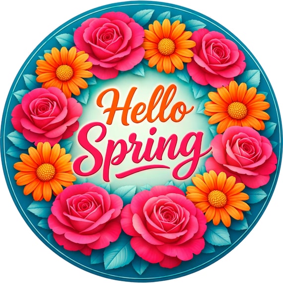 Hello Spring Wreath Sign: Bright Floral Door Hanger, Pink Rose Wreath Attachment