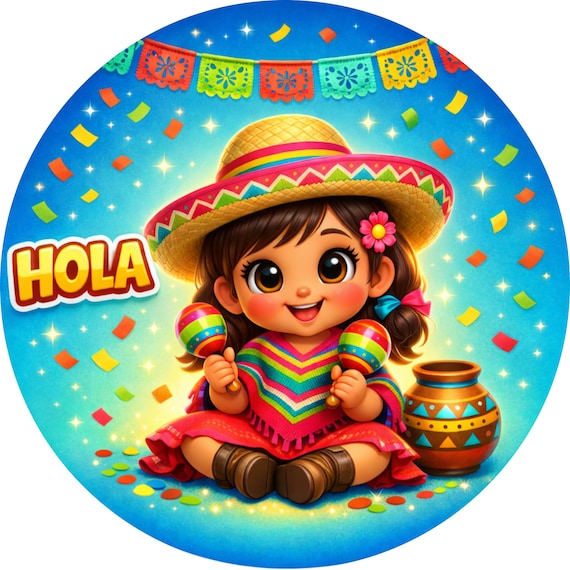 Hola Fiesta Girl Wreath Sign, Cinco De Mayo Door Hanger, Mexican Party Decor