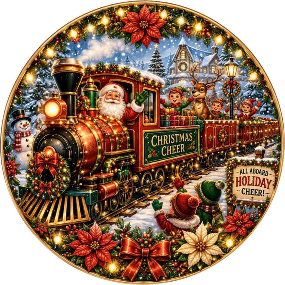 Santa Christmas Train Wreath Sign, Christmas Cheer, Train Decor, Wreath Attachment