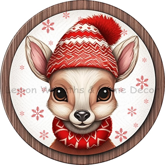 Reindeer Metal Sign: Big Eye Christmas Wreath Decor