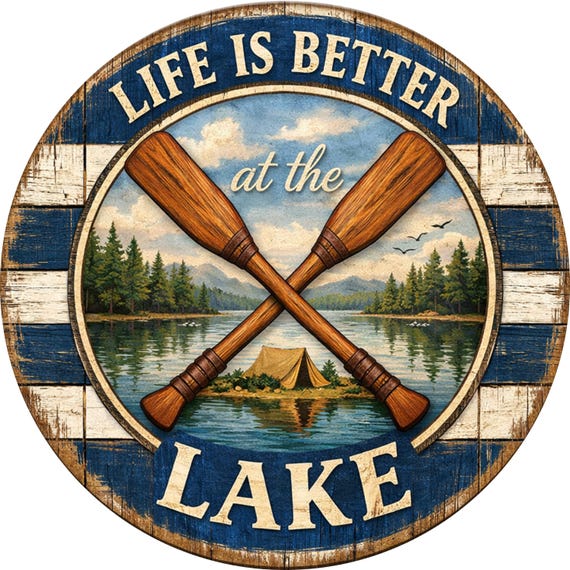 Rustic Lake House Sign: "Life Is Better At The Lake" Wreath Decor