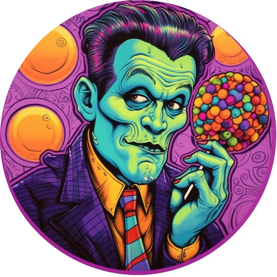 Retro Horror Lollipop Wreath Sign: Pop Art Monster Wall Decor, Colorful Halloween Door Hanger